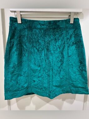 Free People Emerald Crushed Velvet Mini Skirt